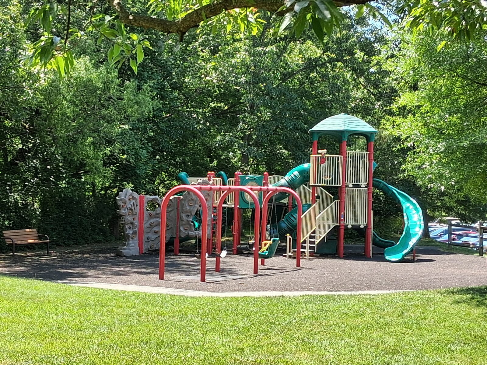 Colorful play structure at Rockmead Park near Fallsmead, Rockville